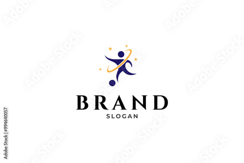 football logo with swing variation decorated with stars in flat vector design