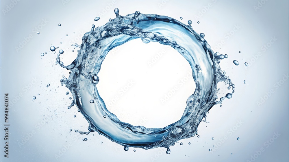 Swirling stream of water forming a perfect circle against a light blue background Swirling stream of water forming a perfect circle against a light blue background