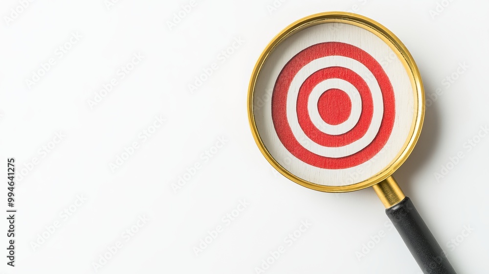 Target board inside a magnifier glass Focuses on achieving business objectives or personal goals with space for text Target board inside a magnifier glass Focuses on achieving business objectives or personal goals with space for text