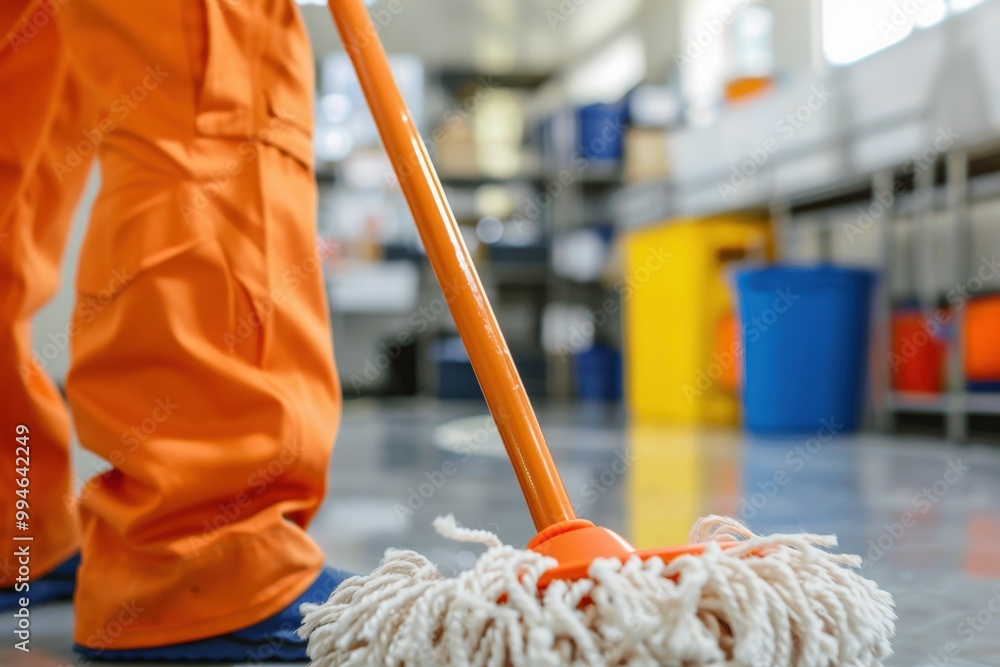A woman is mopping the floor with a mop, generative ai image A woman is mopping the floor with a mop, generative ai image