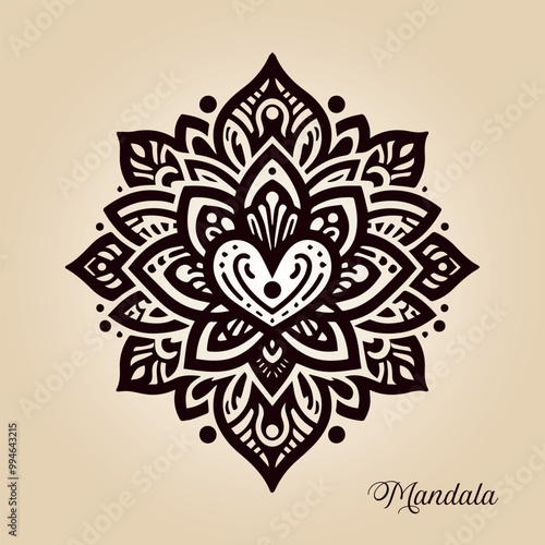 Easy coloring mandala design. Vector mandala with flowers. A decorative geometric mandala