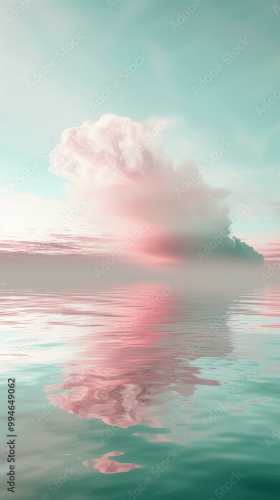 Naklejka premium Abstract serene pastel pink and teal sky reflected on calm water surface for presentations and backgrounds