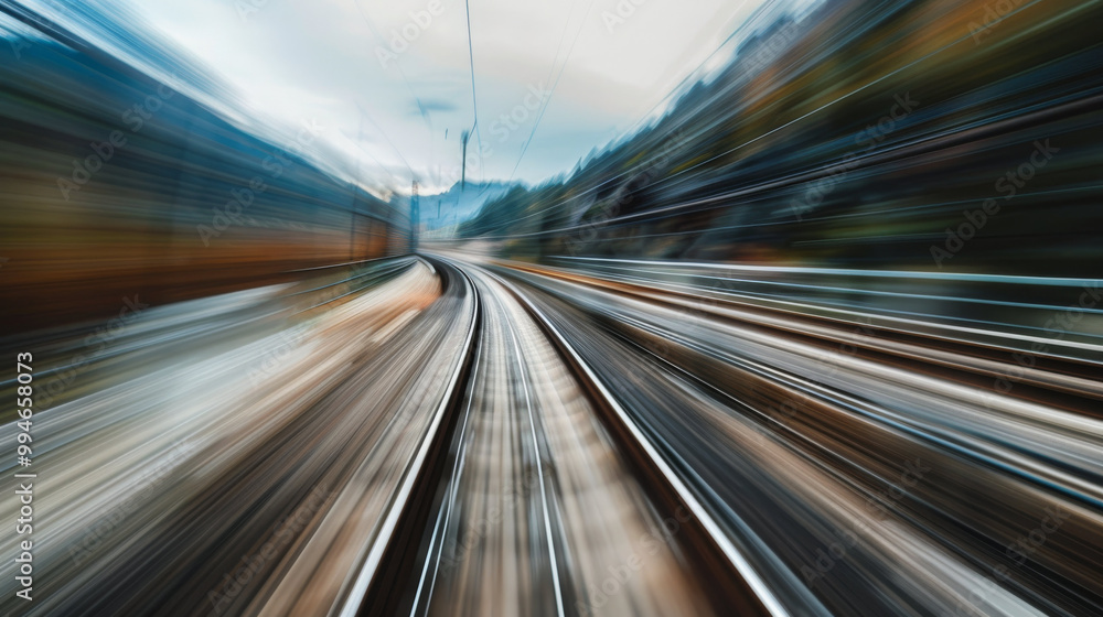 High-speed motion blur of train tracks POV, symbolizing progress, acceleration, and fast-paced business High-speed motion blur of train tracks POV, symbolizing progress, acceleration, and fast-paced business
