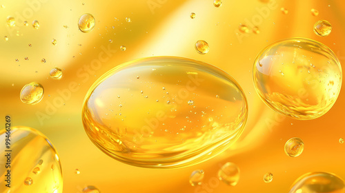 Golden oil liquid background. Template cosmetic products with oil Q10. Olive oil. Vegetable oil background.