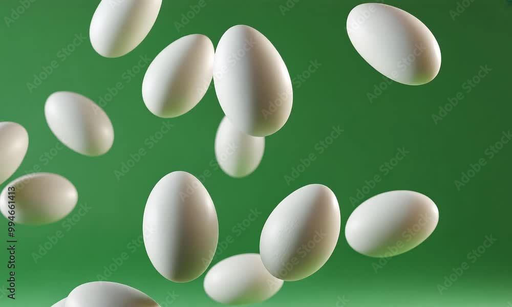 White eggs floating against green background with ai generated.
White eggs floating against green background with ai generated.