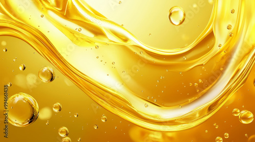 Golden oil liquid background. Template cosmetic products with oil Q10. Olive oil. Vegetable oil background.