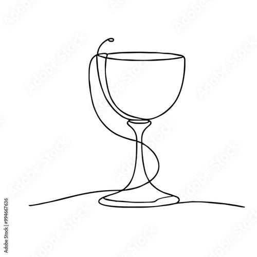 Chalice.  Icon. Vector drawing. One line art. 