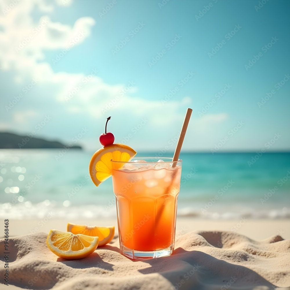 Refreshing Close-Up of Iced Tea and Lemonade in Golden Glass on Sunny Beach Table – Perfect Summer Beverage Refreshing Close-Up of Iced Tea and Lemonade in Golden Glass on Sunny Beach Table – Perfect Summer Beverage