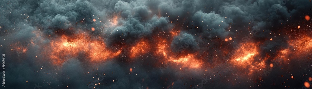 Fototapeta premium Dramatic scene depicting an intense fire amidst dark clouds, creating a captivating visual of nature's power and beauty.