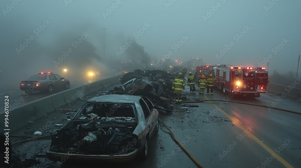 Rescue Open in a Foggy Highway Multi Car Pileup Firefighters Saving ...