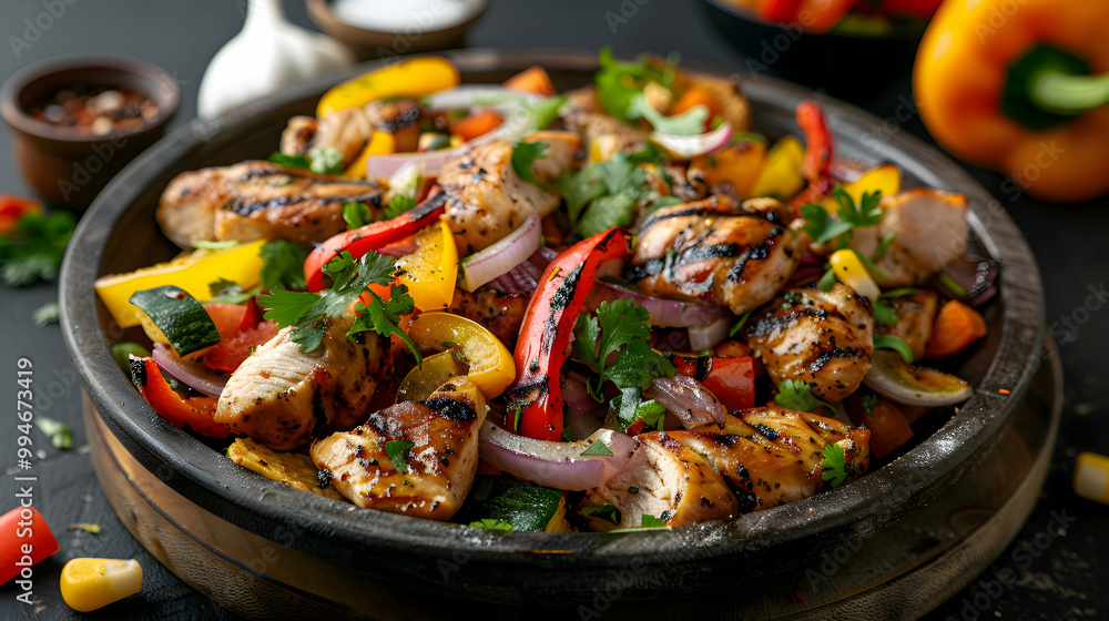 Nachos with grilled chicken and fresh vegetables, captured using an ultra HD camera with a ring light for even illumination Nachos with grilled chicken and fresh vegetables, captured using an ultra HD camera with a ring light for even illumination