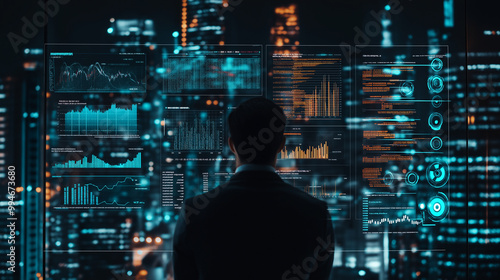 Business Professional Analyzing Data in a High-Tech Environment