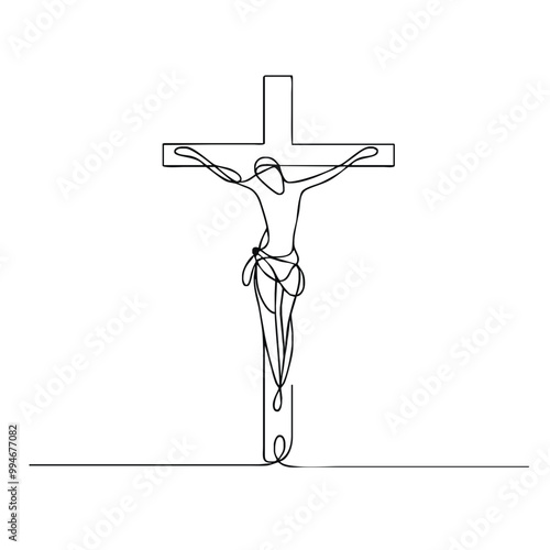 Crucifix. Icon. Vector drawing. One line art. 