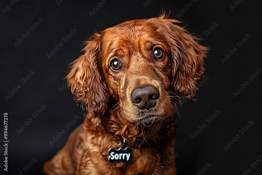 Sad dog sorry with inscription massage text Sad dog sorry with inscription massage text
