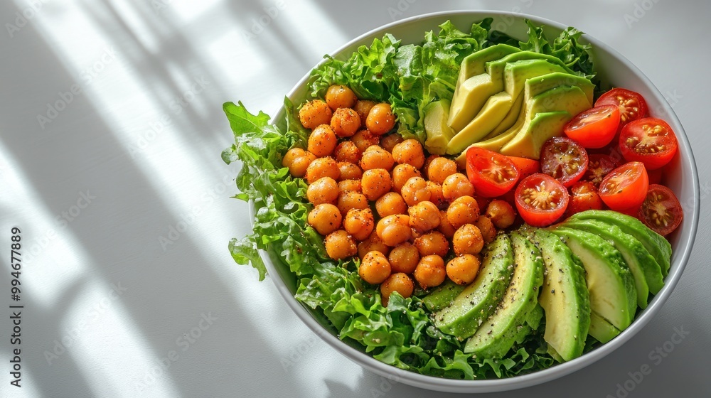 A Bowl of Chickpeas, Avocado, Tomatoes, and Lettuce A Bowl of Chickpeas, Avocado, Tomatoes, and Lettuce