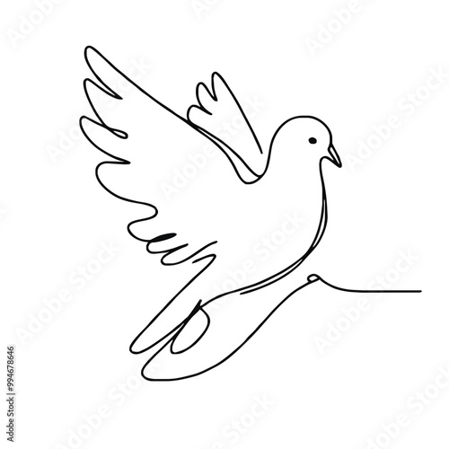 Dove.  Icon. Vector drawing. One line art. 