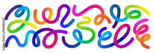Colorful Rainbow Abstract Gradient Shapes Set. Vector Graphic Pattern with Wavy Lines in Bright Colors. Fluid Wave Elements of Colorful Squiggly Designs