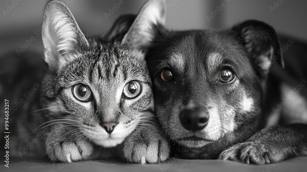 Obraz premium Anxious pets comforting each other during a visit to the vet