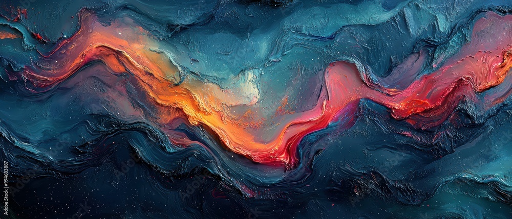 Obraz premium Enchanting Green Waves - Abstract Fluid Paint Landscape for Nature-Inspired Technology Banner