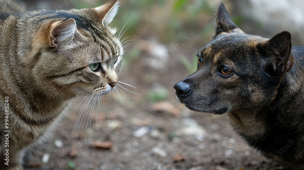 Courageous Cat Standing Up to Terrified Dog in Intimidating Confrontation Courageous Cat Standing Up to Terrified Dog in Intimidating Confrontation