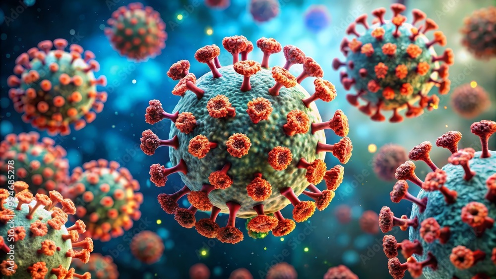Coronavirus cells, a deadly disease, floating in an infected body Coronavirus cells, a deadly disease, floating in an infected body
