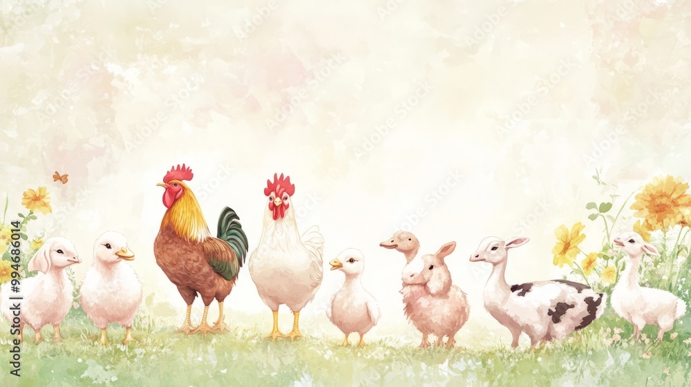 Fototapeta premium Farm Animals in Pastoral Setting