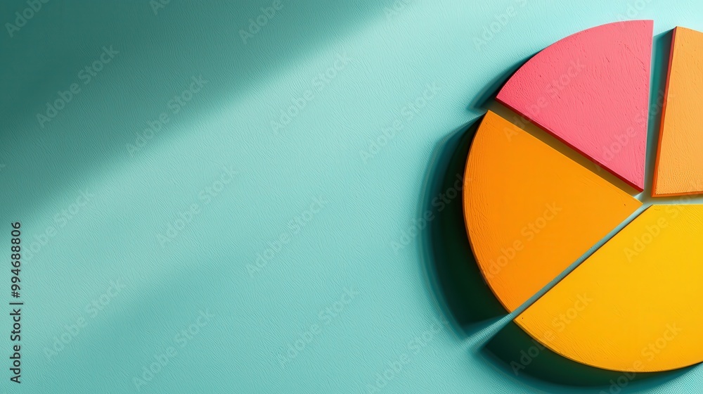 Fototapeta premium Colorful 3D Pie Chart on Pastel Blue Background Data Analysis Infographic Business Con