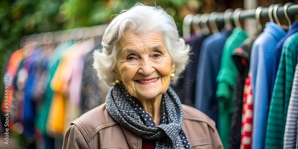 Fototapeta premium an older woman at the second hand market