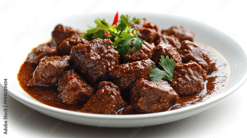 Stewed Beef Cubes in Brown Sauce with Parsley Garnish Stewed Beef Cubes in Brown Sauce with Parsley Garnish