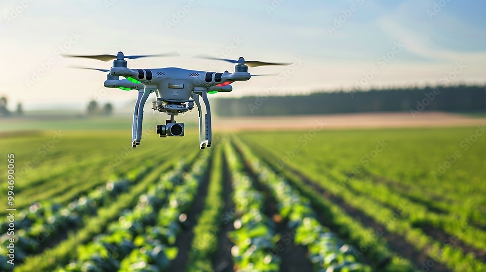 A Drone Flies Over a Field of Crops A Drone Flies Over a Field of Crops