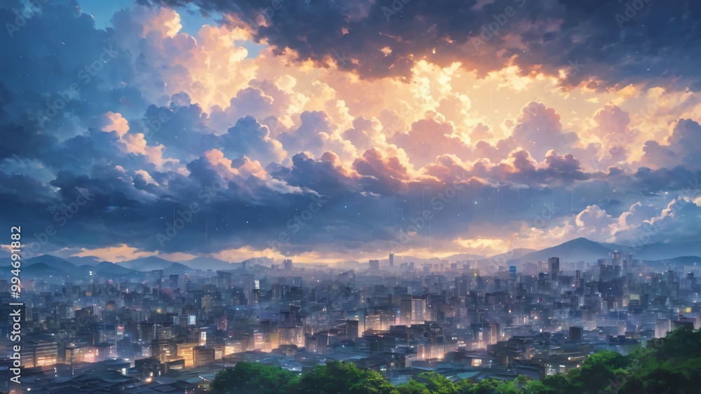 Obraz premium anime aesthetic beautiful sky background illustration