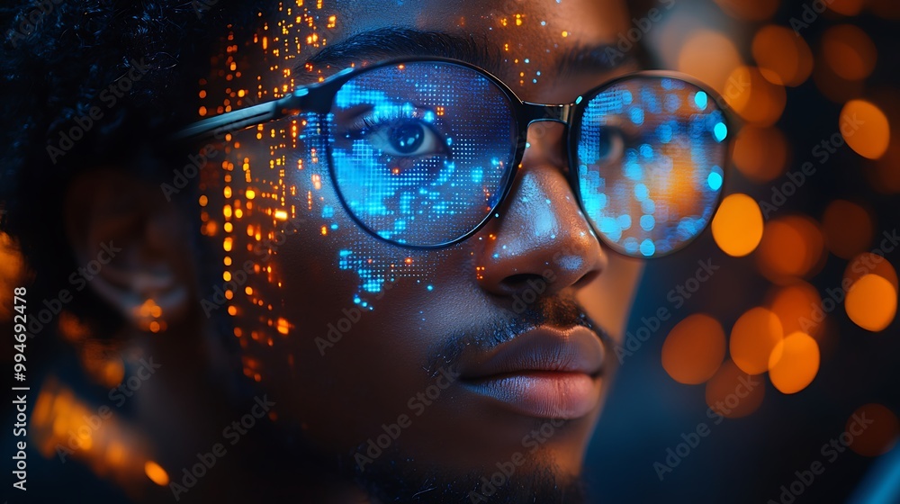 College student working on computer using AI artificial intelligence technology & machine learning. Interactive technology in classroom. Innovation & smart tech. AI blue holographic data in education College student working on computer using AI artificial intelligence technology & machine learning. Interactive technology in classroom. Innovation & smart tech. AI blue holographic data in education