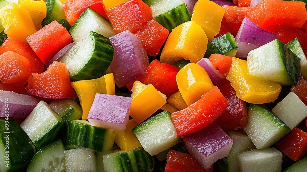 Fresh Diced Salad with Red Bell Pepper Cucumber and Yellow Bell Pepper Fresh Diced Salad with Red Bell Pepper Cucumber and Yellow Bell Pepper