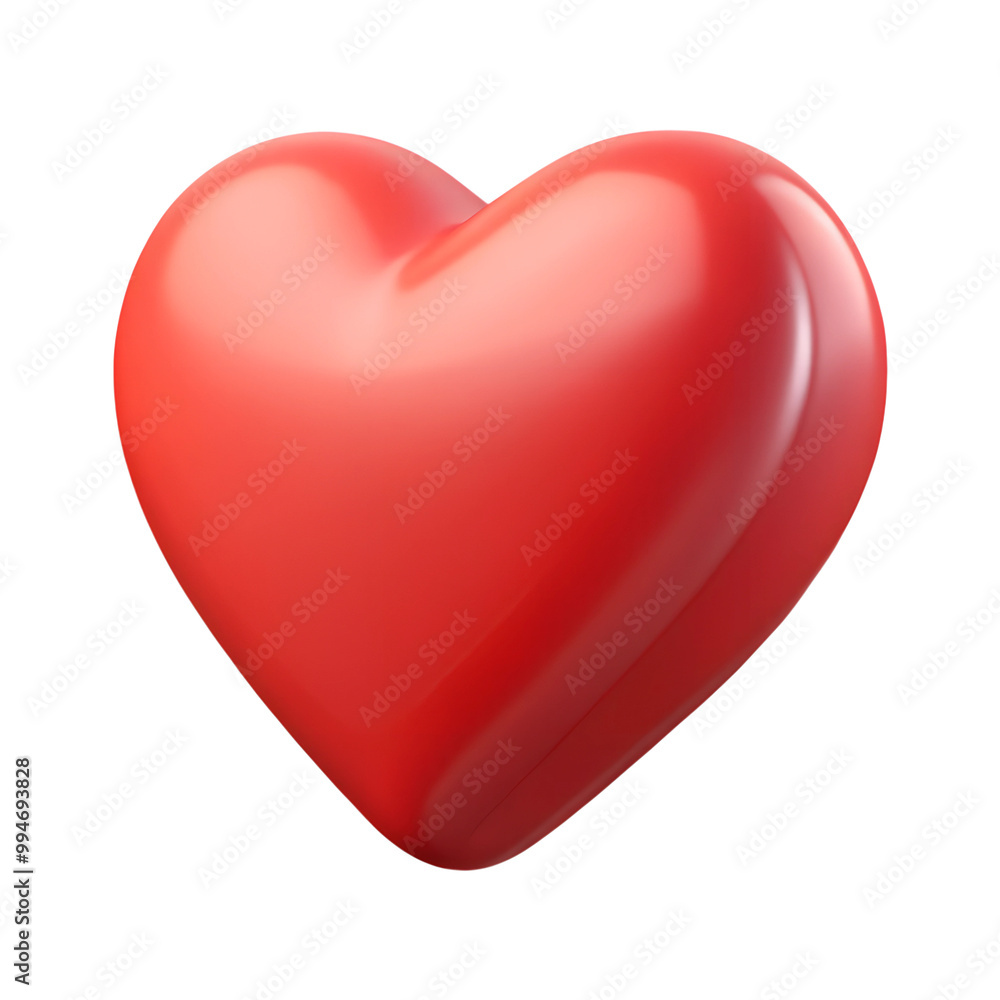 3D cartoon-style heart icon in vibrant red with a glossy finish 3D cartoon-style heart icon in vibrant red with a glossy finish
