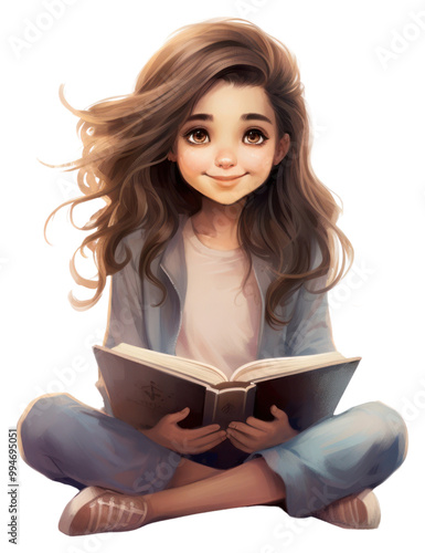 Girl reading sitting book.