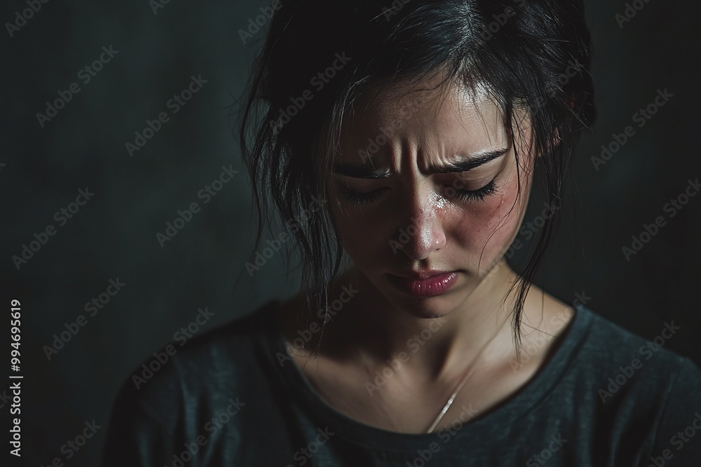 Sad woman, portrait and crying with trauma for abuse, anxiety or mental illness Sad woman, portrait and crying with trauma for abuse, anxiety or mental illness