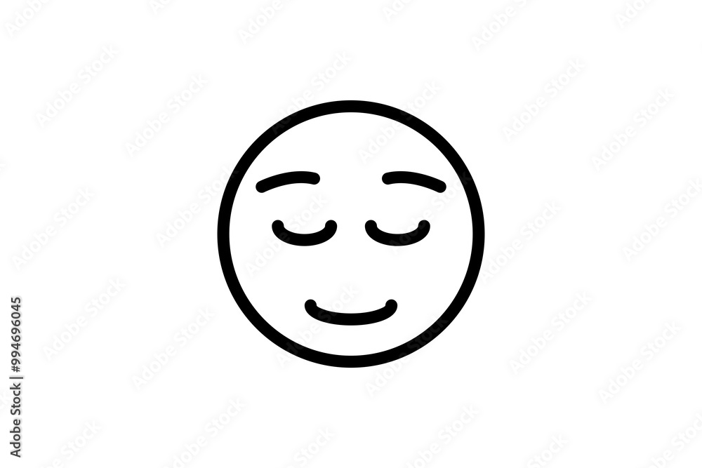 Fototapeta premium Relieved face emoji in line art. Emoticon icon vector.