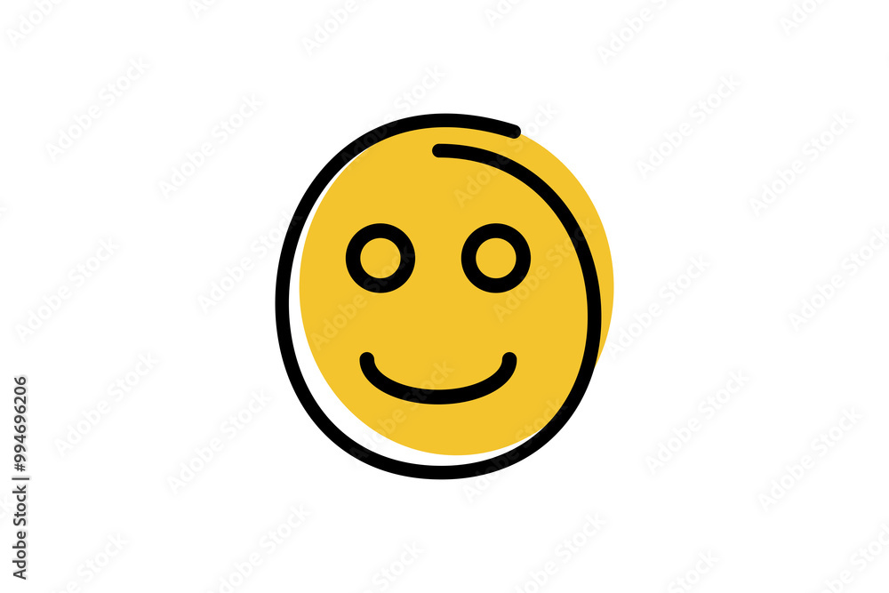 Slightly smile face emoji in abstract line art with yellow base color. emoticon icon vector. Slightly smile face emoji in abstract line art with yellow base color. emoticon icon vector.