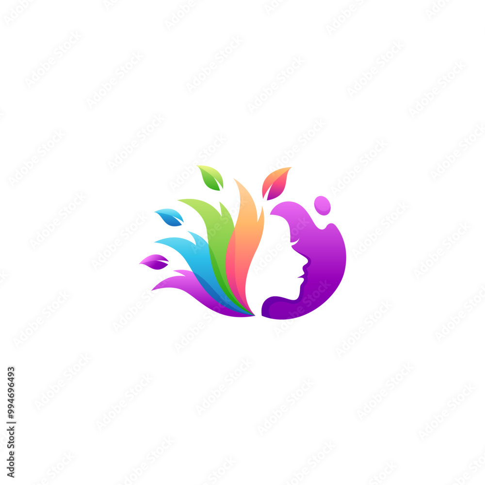 Beautiful woman logo with colorful 3d design style Beautiful woman logo with colorful 3d design style
