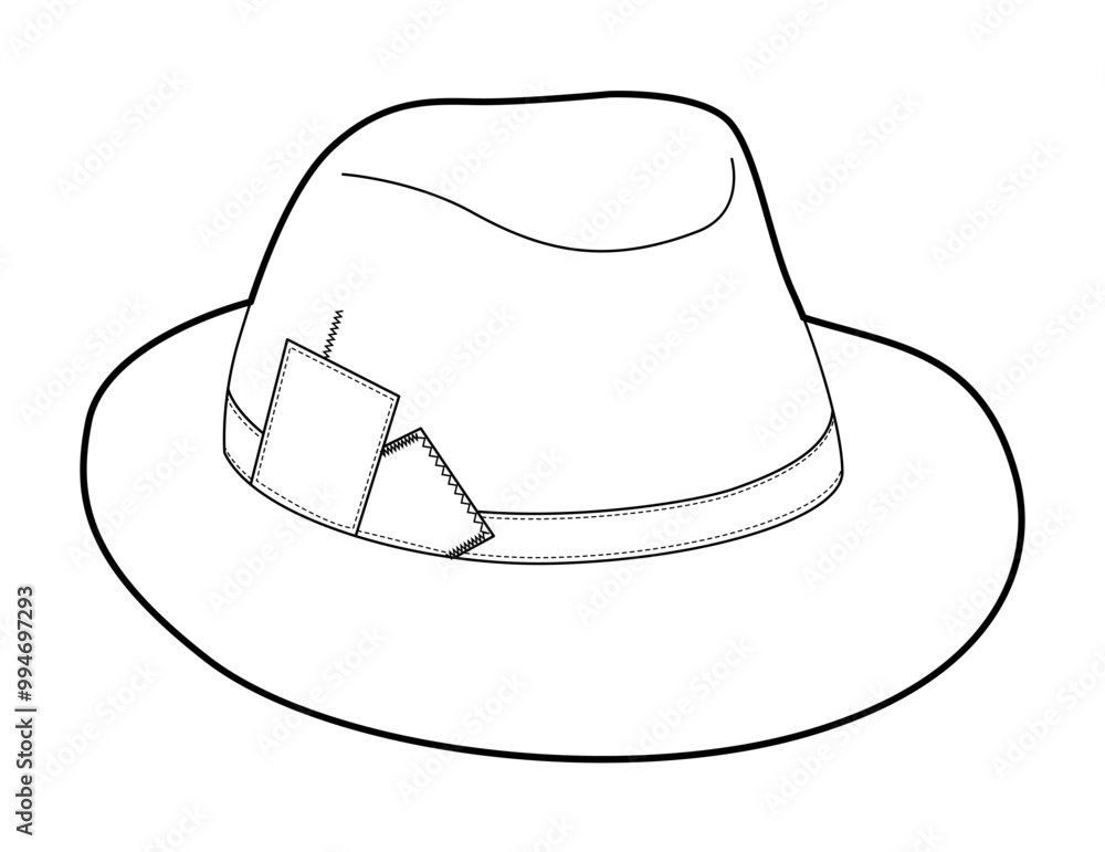 Crafted Fedora Hat. Head Fashion accessory cap with narrow brim clothing technical illustration. Vector headgear for Men, women, unisex style, flat template CAD mockup sketch outline isolated Crafted Fedora Hat. Head Fashion accessory cap with narrow brim clothing technical illustration. Vector headgear for Men, women, unisex style, flat template CAD mockup sketch outline isolated