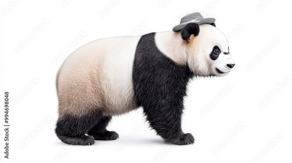 Fototapeta premium Cute Panda in Hat and Bow Tie Funny Animal Illustration