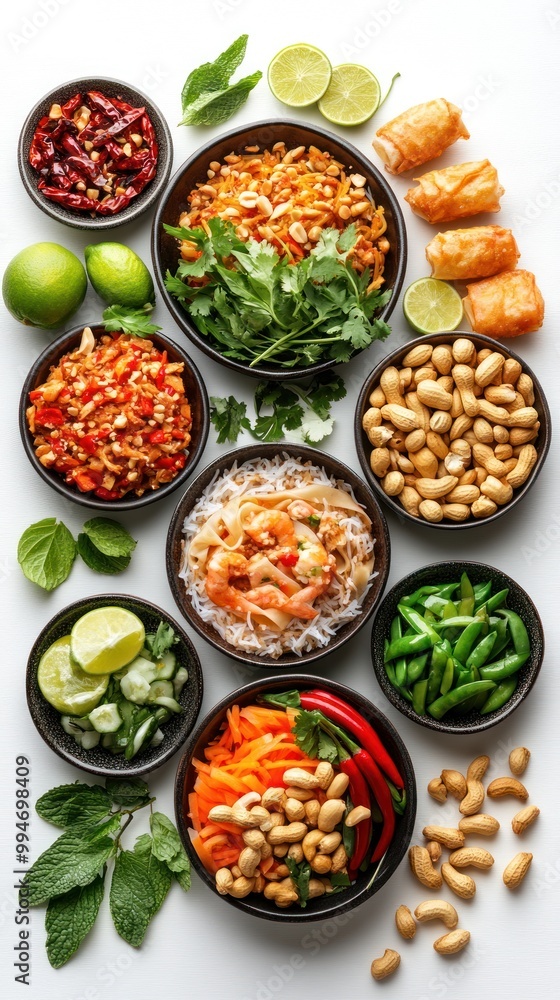 Assortment of Thai Dishes with Cashews, Peppers, and Limes Assortment of Thai Dishes with Cashews, Peppers, and Limes
