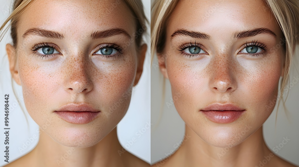 Before-and-after images focusing on the facelift's effects on cheek lift and jawline contouring, enhancing facial symmetry, Realistic, Crisp Detail, Soft Background Before-and-after images focusing on the facelift's effects on cheek lift and jawline contouring, enhancing facial symmetry, Realistic, Crisp Detail, Soft Background