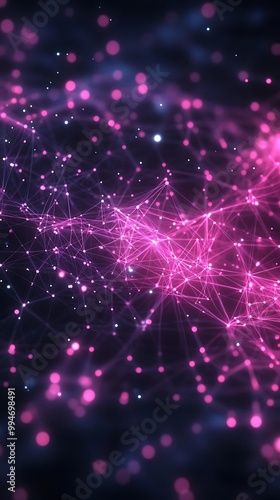 Futuristic Neural Network with Bright Dots and Connected Grid Lines