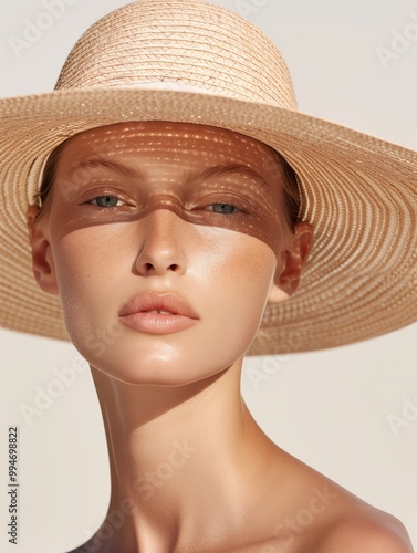 Beauty portrait of woman with sunhat