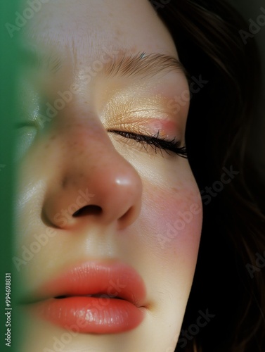 Makeup beauty portrait of woman with eyes closed