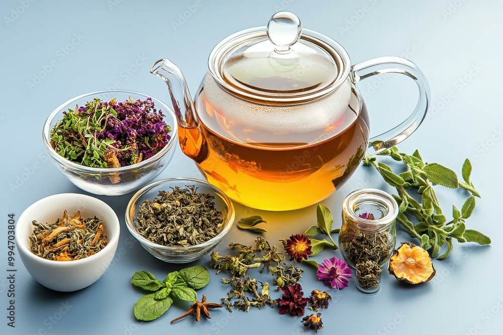 Vibrant Herbal Infusion Fresh Herbs and Ingredients for Calming Herbal Tea Creations Vibrant Herbal Infusion Fresh Herbs and Ingredients for Calming Herbal Tea Creations