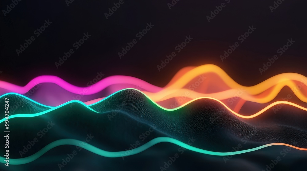 Abstract Neon Waves on Digital Landscape Futuristic Technology Background Abstract Neon Waves on Digital Landscape Futuristic Technology Background