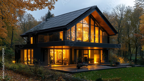 erman house, autumn, fullblack solar panels