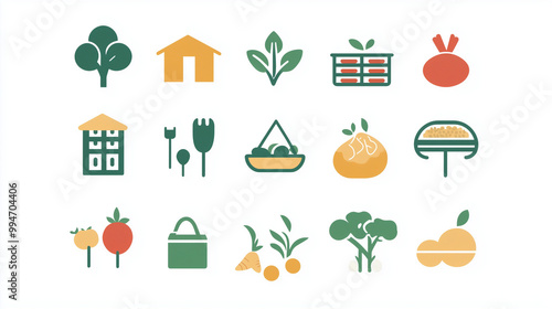 Local Food Movements Flat Icon Set